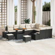 vidaXL 12 Delars Trädgårdsofa Set med Kuddar Svart Poly Rattan Akacia