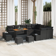 vidaXL 13-delat trädgårdsofa-set med dynor svart poly rattan akacia