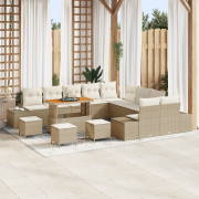 vidaXL 14-delars trädgårdsoffset med kuddar Beige Poly Rattan Akacia
