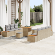 vidaXL 10 Delar Trädgårdssoffset med Kuddar Beige Poly Rattan Akacia