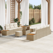 vidaXL 10-delat trädgårdsoff-set med kuddar beige poly rattan akaciatr...