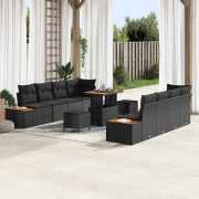 vidaXL 11-delat trädgårdssoffset med kuddar svart poly rattan akacia, ...
