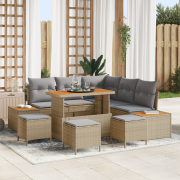 vidaXL 9 Delar Trädgårdsoffaset med Kuddar Beige Poly Rattan Akacia