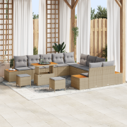 vidaXL 13 Bit Trädgårdsoffaset med Kuddar Beige Poly Rattan Akacia, vi...