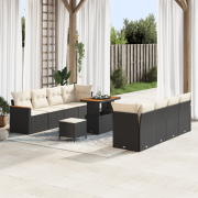 vidaXL 11-delat trädgårdsofa-set med kuddar i svart konstrotting av ak...