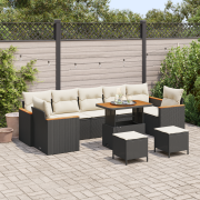 vidaXL 10-delars trädgårdsssoffa med kuddar svart poly rattan akacia, ...