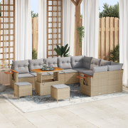 vidaXL 12-delat Trädgårdssoffa med Kuddar Beige Poly Rattan Akacieträ