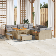 vidaXL 13-delars Trädgårdssoffset med Kuddar Beige Poly Rattan Akacia