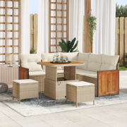 vidaXL 8-delat trädgårdsoffaset med kuddar Beige Poly Rattan Akacia