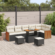 vidaXL 9-delars trädgårdsoff-set med kuddar Svart Poly Rattan Akacia