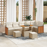 vidaXL 9-delat trädgårdsoffset med kuddar beige poly rattan akacia