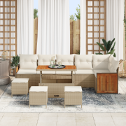 vidaXL 10-delars trädgårdsoffset med kuddar beige poly rattan akacia