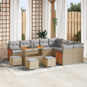 vidaXL 13-delat trädgårdsoffaset med kuddar beige poly rattan akacia