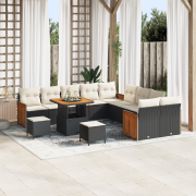 vidaXL 13-delad trädgårdsoffaset med dynor svart poly rattan acacia