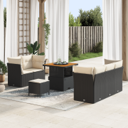 vidaXL 8 Delar Trädgårdsoff Set med kuddar Svart Poly Rattan Akacia
