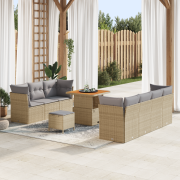 vidaXL 10-delars trädgårdsofabundel med kuddar beige polyrotting acaci...