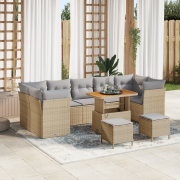 vidaXL 10-delars trädgårdsoffsset med kuddar Beige Poly Rotting Akacia