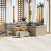 vidaXL 13-delat trädgårdsoffaset med kuddar Beige Poly Rattan Akacia