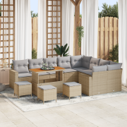 vidaXL 13-delars trädgårdsoffuppsättning med kuddar Beige Poly Rattan ...