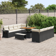 vidaXL 11-delad Trädgårdssoffa Set med Kuddar Svart Poly Rattan Acacia
