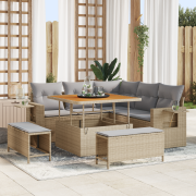 vidaXL 8-delat trädgårdsoffaset med kuddar beige poly rattan akacia