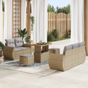 vidaXL 8-delat trädgårdsoffaset med kuddar beige poly rattan akacia