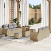 vidaXL 9-delad trädgårdsoffagrupp med kuddar beige poly rotting akacia