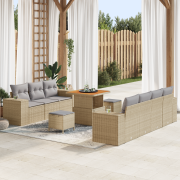vidaXL 10-delat Trädgårdssoffset med kuddar Beige Poly Rattan Akacia