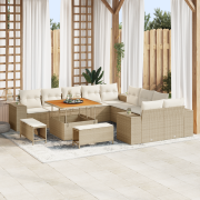 vidaXL 13 Delars Trädgårdsoffgrupp med Kuddar Beige Poly Rattan Akacia