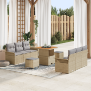 vidaXL 9-delade Trädgårdsoffaset med Kuddar Beige Poly Rattan Acacia
