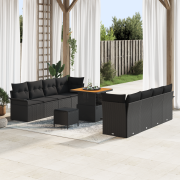 vidaXL 11-delat trädgårdsofa set med dynor Svart Poly rotting Akacia