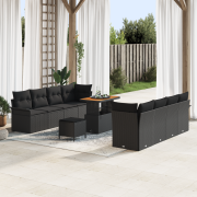 vidaXL 11-delars trädgårdsoffagrupper med kuddar Svart Poly Rattan Aca...