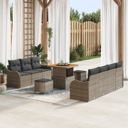 vidaXL 10 Piece Trädgårdsoff-set med kuddar Grå Poly Rattan Akacia