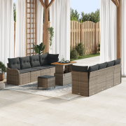 vidaXL 11-delad trädgårdssoffgrupp med kuddar Grå poly rattan acacia