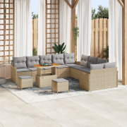 vidaXL 13 Delars Trädgårdsoffasett med Kuddar Beige Polyrotting Akacia