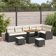 vidaXL 9-dels Trädgårdsoffasett med kuddar Svart Poly Rattan Akacia