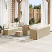 vidaXL 11-delat trädgårdsoffaset med kuddar beige poly rattan akacia