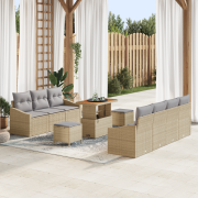 vidaXL 10 delars trädgårdsoffset med kuddar beige poly rattan akacia