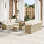 vidaXL 11-delat trädgårdsoff-set med kuddar Beige Polyrotting Akacia