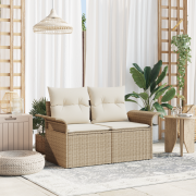 vidaXL 2-sits trädgårdsoffa med kuddar beige polyrotting