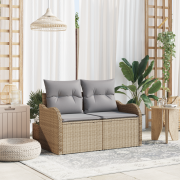 vidaXL 2-Sits Trädgårdsoffa med Förvaring och Kuddar Beige Poly Rattan