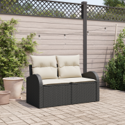 vidaXL 2-Sits Trädgårdssoffa med Kuddar Svart Poly Rattan