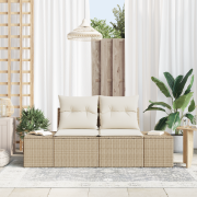 vidaXL 2-sits utomhussoffa med förvaring och kuddar Beige Poly Rattan