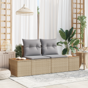 vidaXL 2-sits trädgårdsoffa med kuddar Beige Poly Rattan