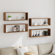 vidaXL Vägghyllor 4 st Gammalt Trä 80x15x26 cm Konstruerat Trä