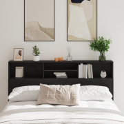 vidaXL Huvudgavel med bokhylla svart ek 180x19x103,5 cm