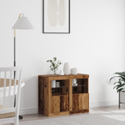 vidaXL Sidokabinetter med LED-lampor 2 st Gamla trä 41x37x67 cm