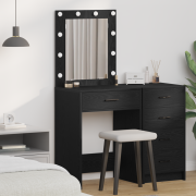 vidaXL Sminkbord med LED-lampor svart ek 50x41x135 cm