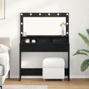 vidaXL Sminkbord med LED-lampor svart ek 100x41x135 cm