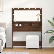 vidaXL Sminkbord med LED-lampor brun ek 100x41x135 cm